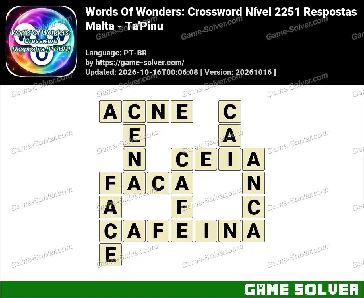 Words Of Wonders: Crossword Nível 2251 Respostas – Malta – Ta’Pinu